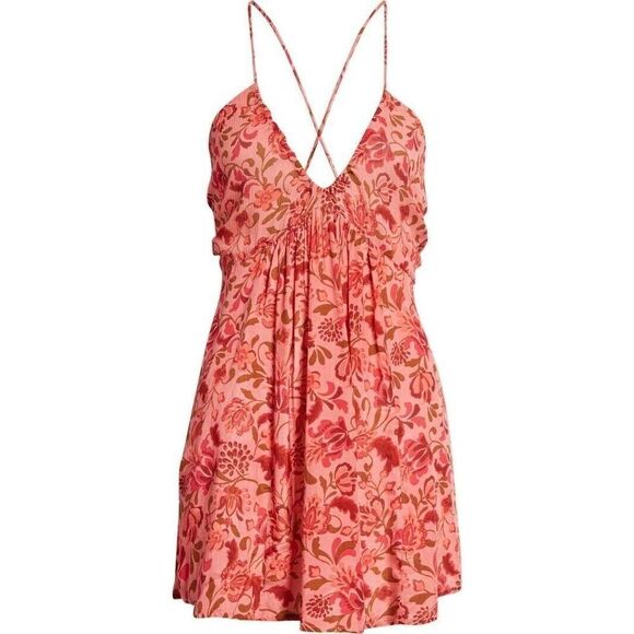 Free People OB1486669 Women's Sz Medium Floral Pixie Cross Back Tunic Top $98 - Picture 1 of 8